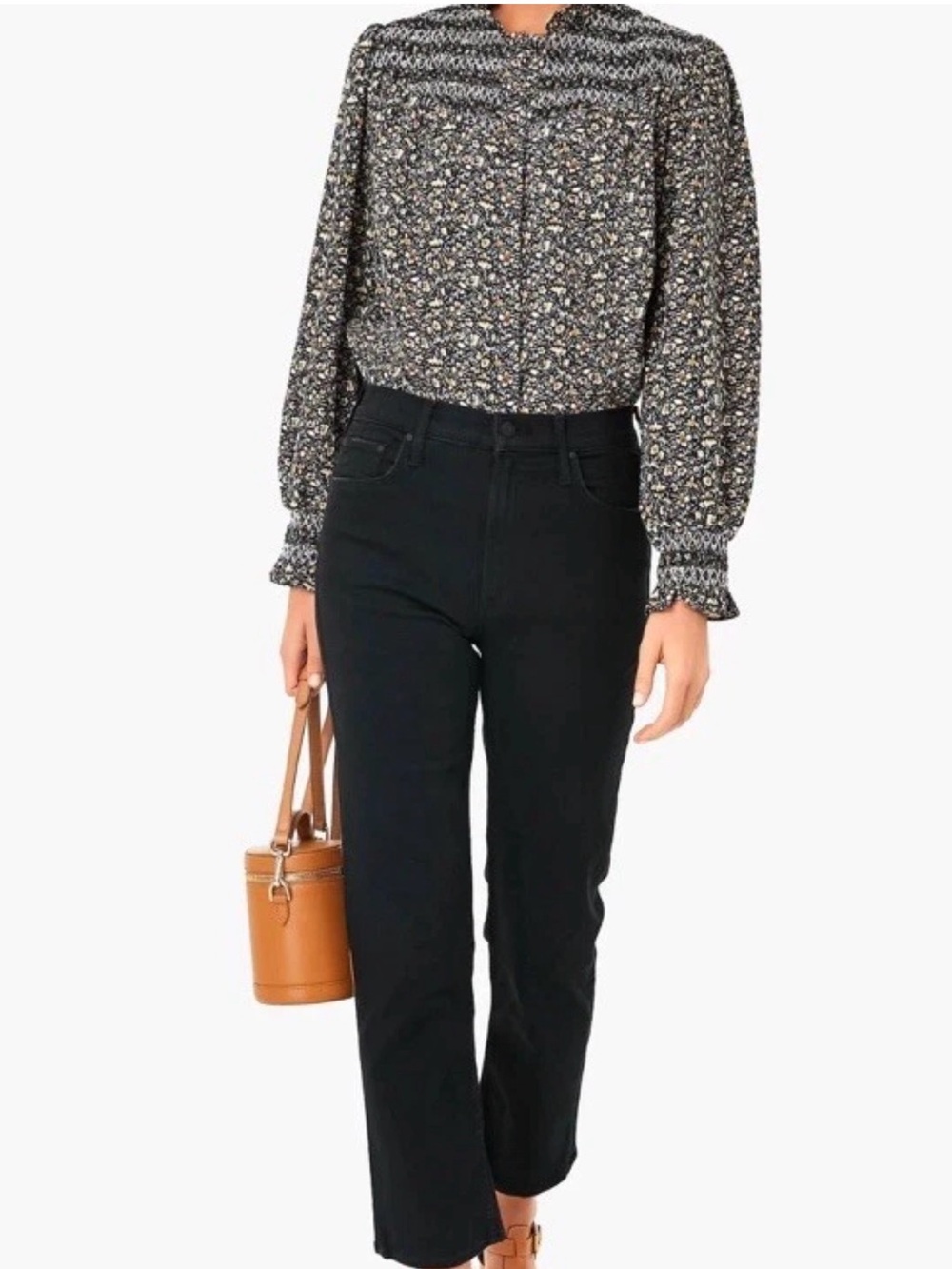 THE SHIRT BY ROCHELLE BEHRENS Black Floral Long Sleeve Nicole Shirt, S, $150